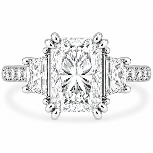 14k White Gold 4.00ctw Three Stone Lab Grown Elongated Radiant & Trapezoid Diamond Band Engagement Ring