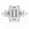 14k White Gold 3.70ctw Three Stone Lab Grown Emerald & Trapezoid Diamond Engagement Ring