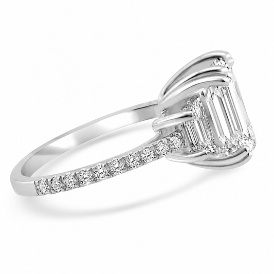 14k White Gold 4.00ctw Three Stone Lab Grown Elongated Radiant & Trapezoid Diamond Band Engagement Ring