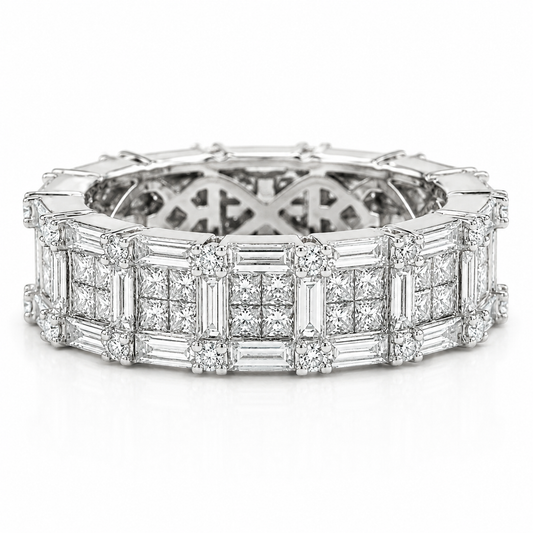 18k White Gold Multi Shape Diamond Eternity Band 3.10ctw