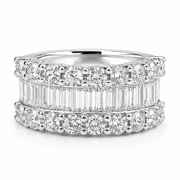 18k White Gold Round & Baguette Diamond Band 2.50ctw