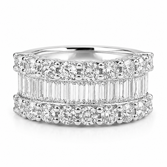 18k White Gold Round & Baguette Diamond Band 2.50ctw
