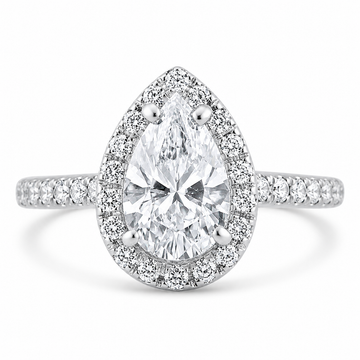 14k White Gold 2.00ct Lab Grown Pear Diamond Halo Engagement Ring