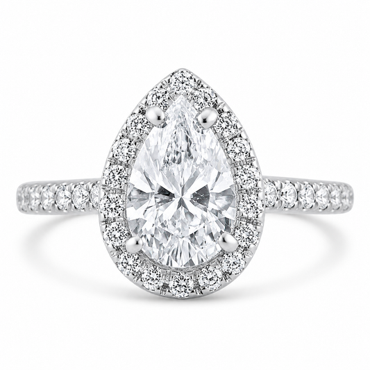 14k White Gold 2.00ct Lab Grown Pear Diamond Halo Engagement Ring