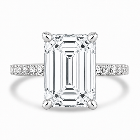 14k White Gold 4.00ct Lab Grown Emerald Diamond Band Engagement Ring