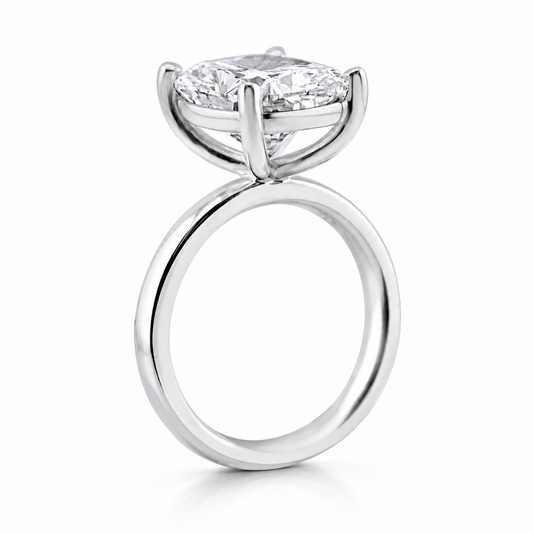 14k White Gold 4.00ct Lab Grown Elongated Cushion Diamond Solitaire Engagement Ring