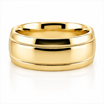14k Yellow Gold Double Milgrain Detail Mens Band