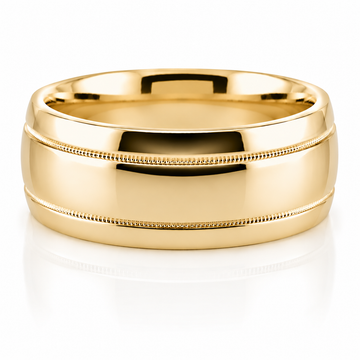 14k Yellow Gold Double Milgrain Detail Mens Band