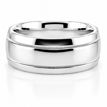 14k White Gold Double Milgrain Detail Mens Band