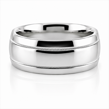 14k White Gold Double Milgrain Detail Mens Band