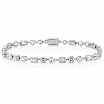 14k White Gold Lab Grown Multi Shape Emerald & Oval & Round Diamond Tennis Bracelet 7.00ctw