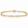 14k Yellow Gold Lab Grown Multi Shape Emerald & Oval & Round Diamond Tennis Bracelet 7.00ctw