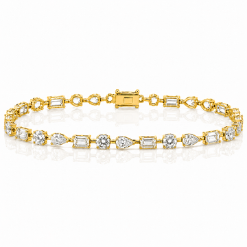 14k Yellow Gold Lab Grown Multi Shape Emerald & Oval & Round Diamond Tennis Bracelet 7.00ctw