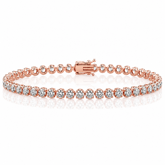 14k Rose Gold Lab Grown Round Diamond Crown Prong Tennis Bracelet 3.50ctw