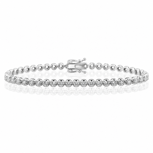 14k White Gold Lab Grown Round Diamond Crown Prong Tennis Bracelet 2.50ctw