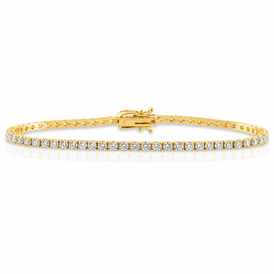 14k Yellow Gold Lab Grown Round Diamond Classic Tennis Bracelet 2.00ctw