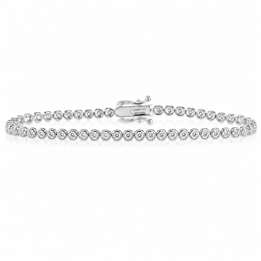 14k White Gold Lab Grown Round Diamond Crown Prong Tennis Bracelet 2.00ctw