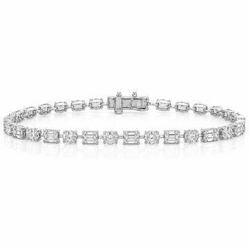 14k White Gold Lab Grown Multi Shape Emerald & Oval Diamond Tennis Bracelet 9.00ctw