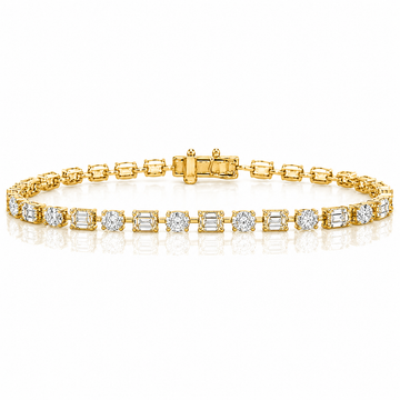 14k Yellow Gold Lab Grown Multi Shape Emerald & Oval Diamond Tennis Bracelet 9.00ctw