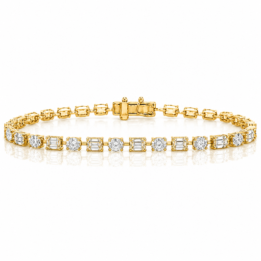 14k Yellow Gold Lab Grown Multi Shape Emerald & Oval Diamond Tennis Bracelet 9.00ctw