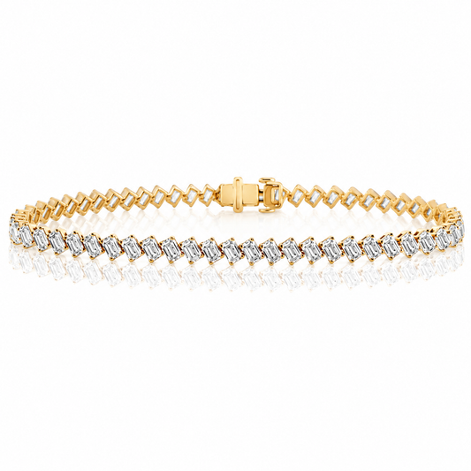 14k Yellow Gold Lab Grown Emerald Diamond Tennis Bracelet 10.00ctw