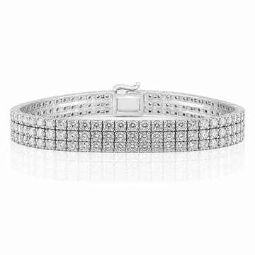 14k White Gold Three Row Lab Grown Round Diamond Classic Tennis Bracelet 14.50ctw