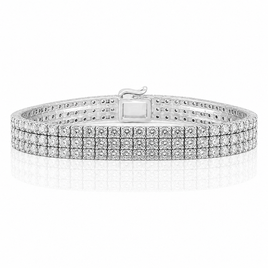 14k White Gold Lab Grown Round Diamond Three Row Classic Tennis Bracelet 14.50ctw