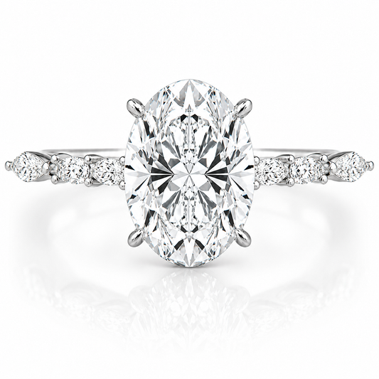 14k White Gold 2.50ct Lab Grown Oval Diamond Marquise Band Invisible Halo Engagement Ring