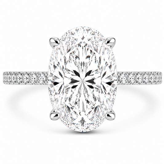 14k White Gold 4.00ct Lab Grown Oval Diamond Band Engagement Ring
