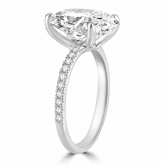 14k White Gold 4.00ct Lab Grown Oval Diamond Band Engagement Ring