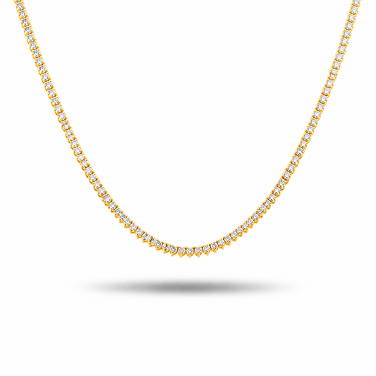 14k Yellow Gold Lab Grown 3-Prong Diamond Tennis Necklace 4.50ctw