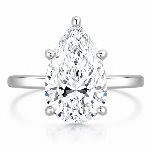 14k White Gold 5.00ct Lab Grown Pear Diamond Invisible Halo Solitaire Engagement Ring