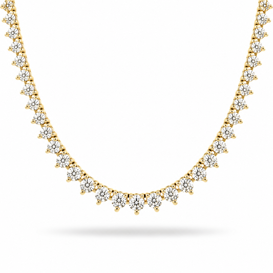 14k Yellow Gold Lab Grown Diamond 3-Prong Tennis Necklace 7.00ctw