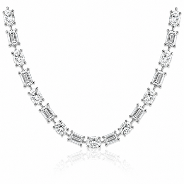 14k White Gold Lab Grown Emerald & Oval Diamond Tennis Necklace 18.00ctw