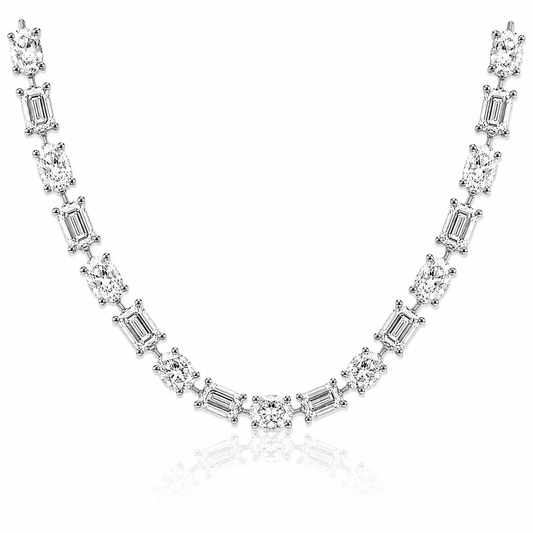 14k White Gold Lab Grown Emerald & Oval Diamond Tennis Necklace 18.00ctw