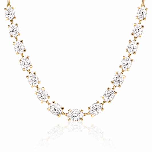 14k Yellow Gold Lab Grown Oval Diamond Tennis Necklace 15.00ctw