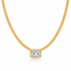 14k Yellow Gold 3.00ct Lab Grown Emerald Diamond Bezel Cuban Link Necklace