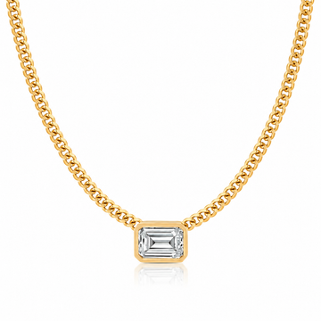 14k Yellow Gold 3.00ct Lab Grown Emerald Diamond Bezel Cuban Link Necklace