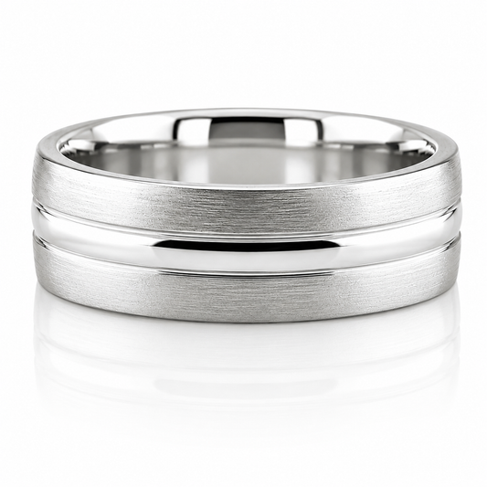 14k White Gold Mens Band 7mm
