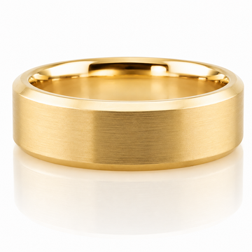 14k Yellow Gold Beveled Edge Brushed Satin Finish Mens Band