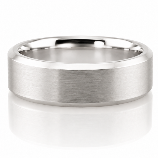 14k White Gold Beveled Edge Mens Band 7mm