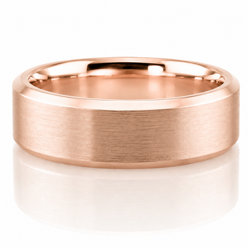 14k Rose Gold Beveled Edge Brushed Satin Finish Mens Band