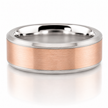 14k Rose & White Gold Two Tone Beveled Edge Brushed Satin Finish Mens Band