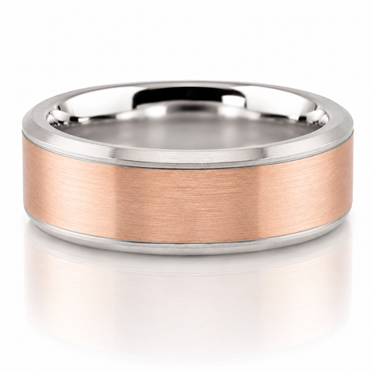 14k Rose Gold Beveled Edge Mens Band 8mm