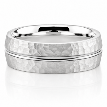 14k White Gold Hammer Texture Mens Band 7mm