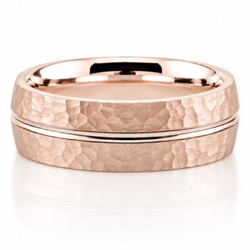 14k Rose Gold Hammer Texture Mens Band 7mm