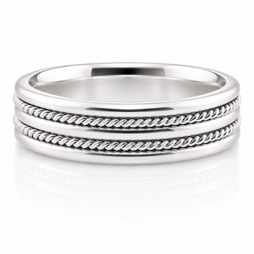 14k White Gold Rope Cable Mens Band