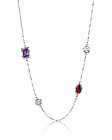 14k White Gold Custom Birthstone & Diamond Bezel Necklace 2.00ctw