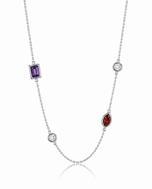 14k White Gold Custom Birthstone & Diamond Bezel Necklace 2.00ctw