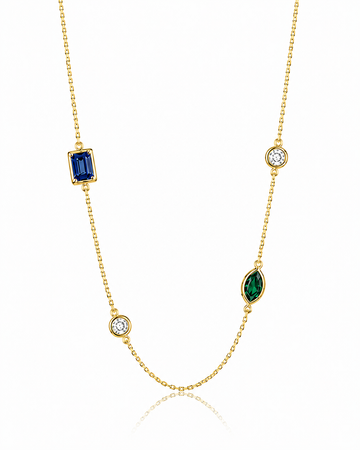 14k Yellow Gold Custom Birthstone & Diamond Bezel Necklace 2.00ctw